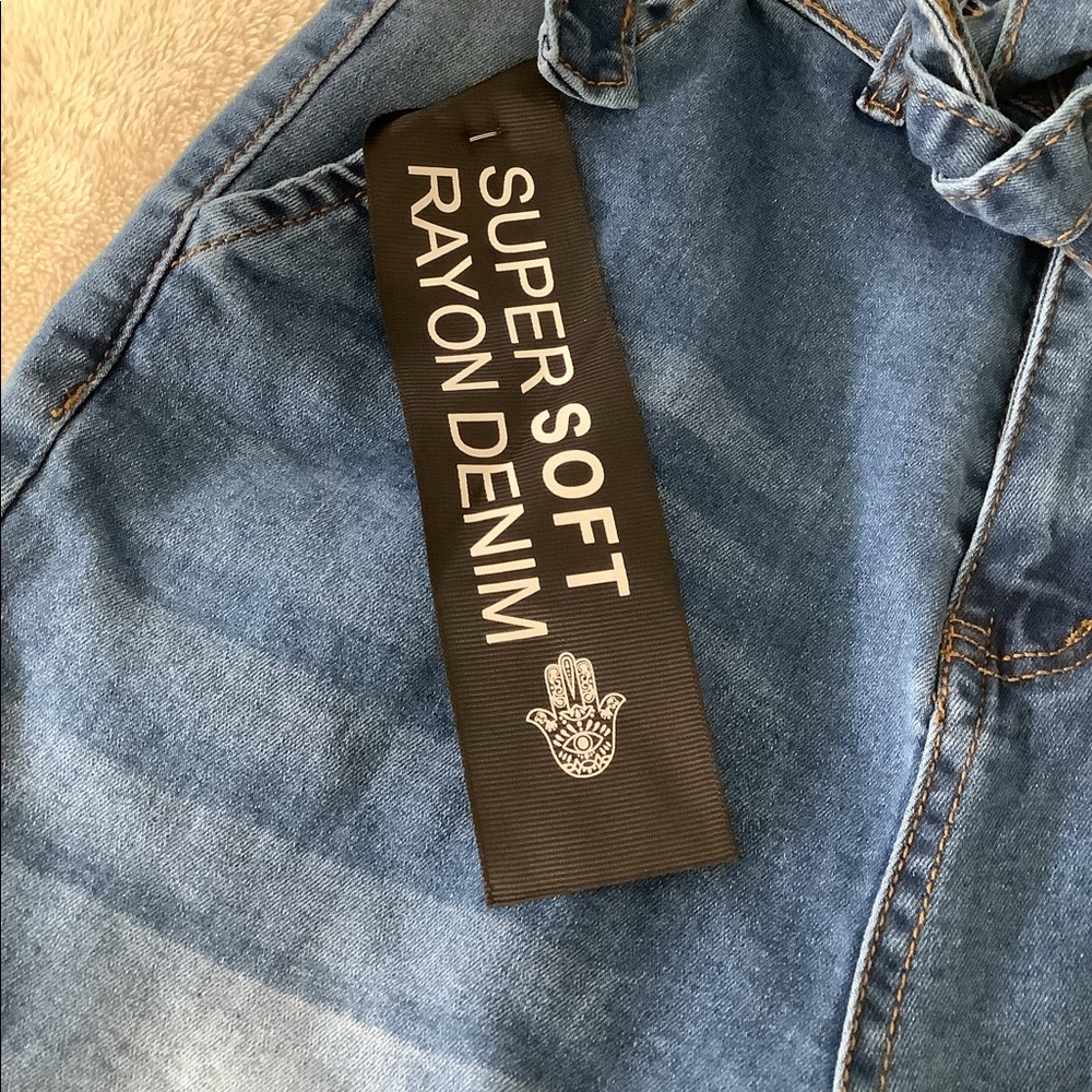 Bamboo skinny jeans NWT size 7/8 super soft denim high waisted with tie front - Picture 9 of 9